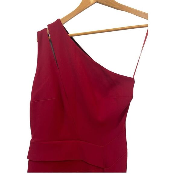 ROLAND MOURET Cutout One-Shoulder Asymmetric Drape Fitted Dress in Burgundy - Picture 4 of 11